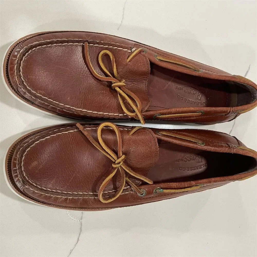 GH‎ Bass & Co Men's Brown Leather Boat Shoes Size 8 Casual Slip-On